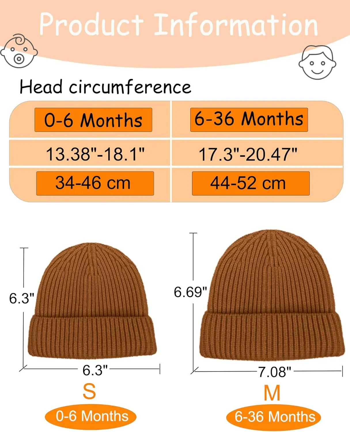 Toddler Beanie Baby Hat Boys Girls Beanies, Wool Cuffed Warm Infant Kids Winter Hats Children Knit Caps