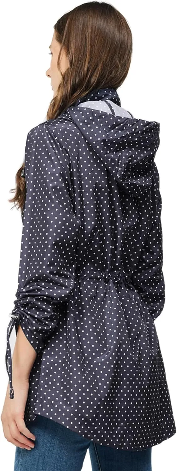 TRATENBY Rain-Jacket Women-Waterproof Lightweight-Packable Hood-Raincoat  Travel Windbreaker Coat in A Pouch Polka Dot