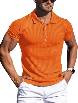 URRU Men's Muscle T Shirts Stretch Short Sleeve Workout Tee Casual Slim Fit Polo Shirt
