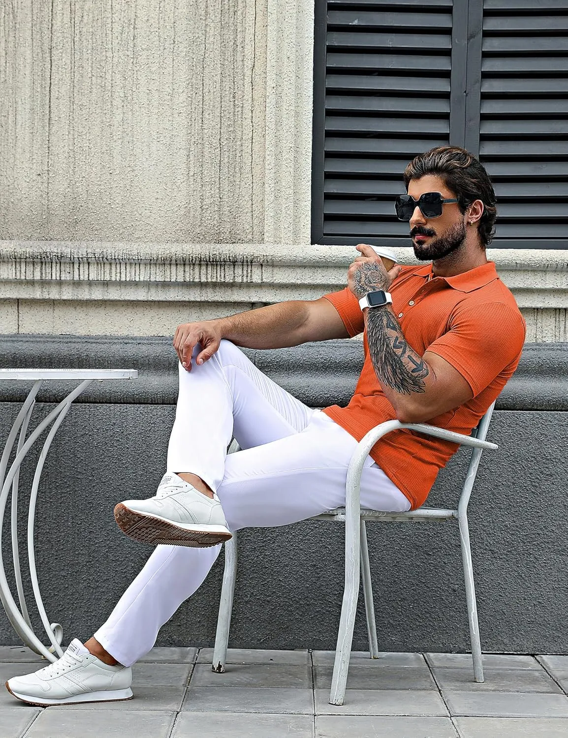 URRU Men's Muscle T Shirts Stretch Short Sleeve Workout Tee Casual Slim Fit Polo Shirt