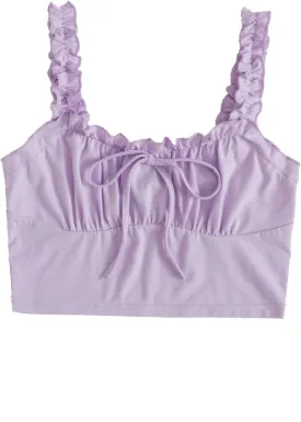 Verdusa Women's Frill Trim Strap Tie Knot Ruched Front Bustier Crop Top