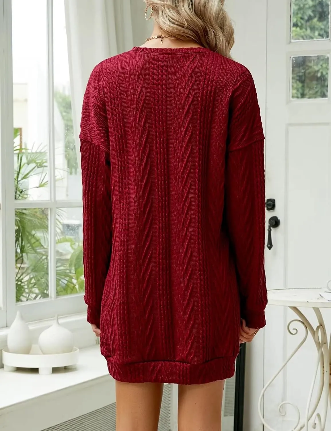 VIMPUNEC Women Crewneck Cable Knit Sweater Dress Long Sleeve Oversized Casual Pullover Dress