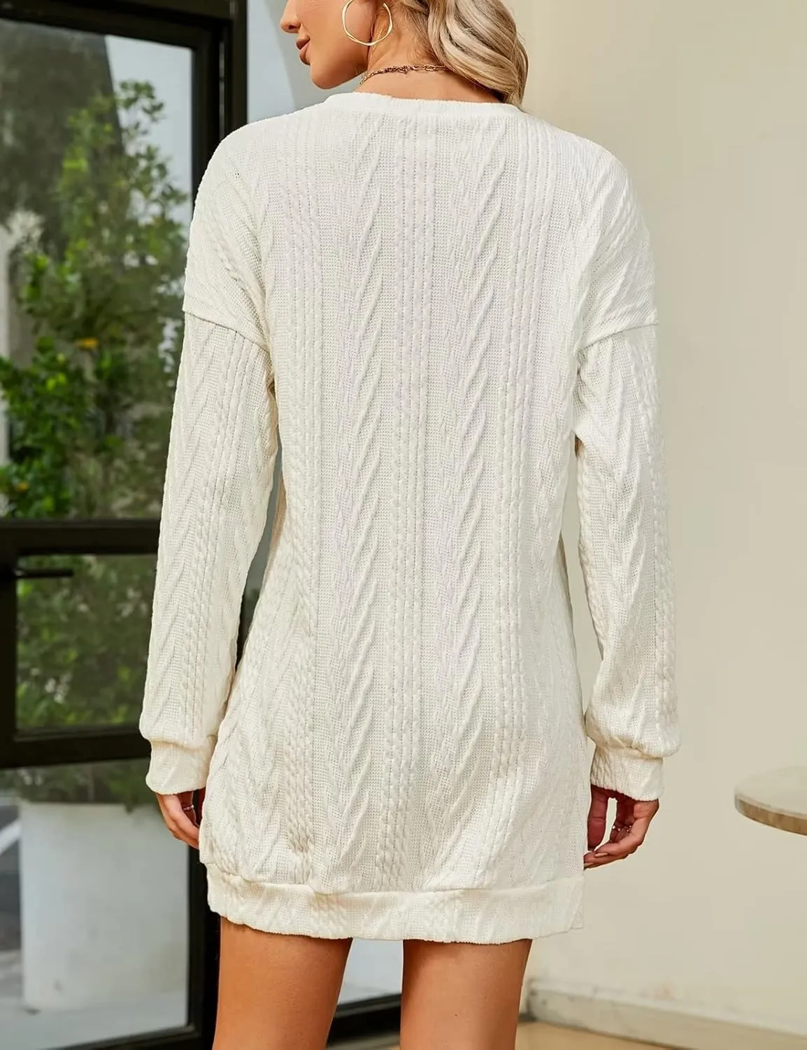 VIMPUNEC Women Crewneck Cable Knit Sweater Dress Long Sleeve Oversized Casual Pullover Dress