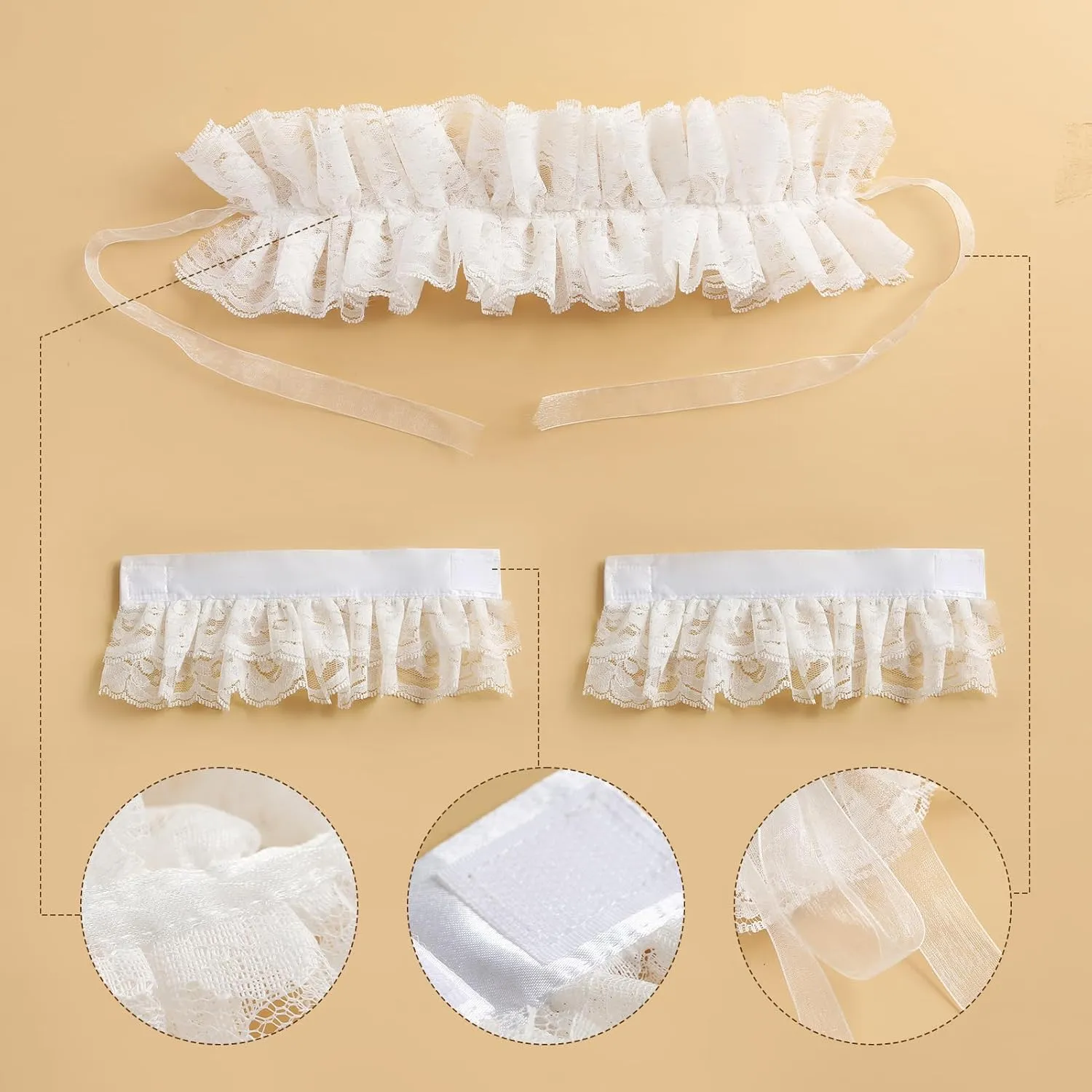 Vintage Lace Ruffled Collar Lace Gloves Clown Costume Accessories Detachable Neck Ruffle Collar Lolita Sleeve Halloween Party