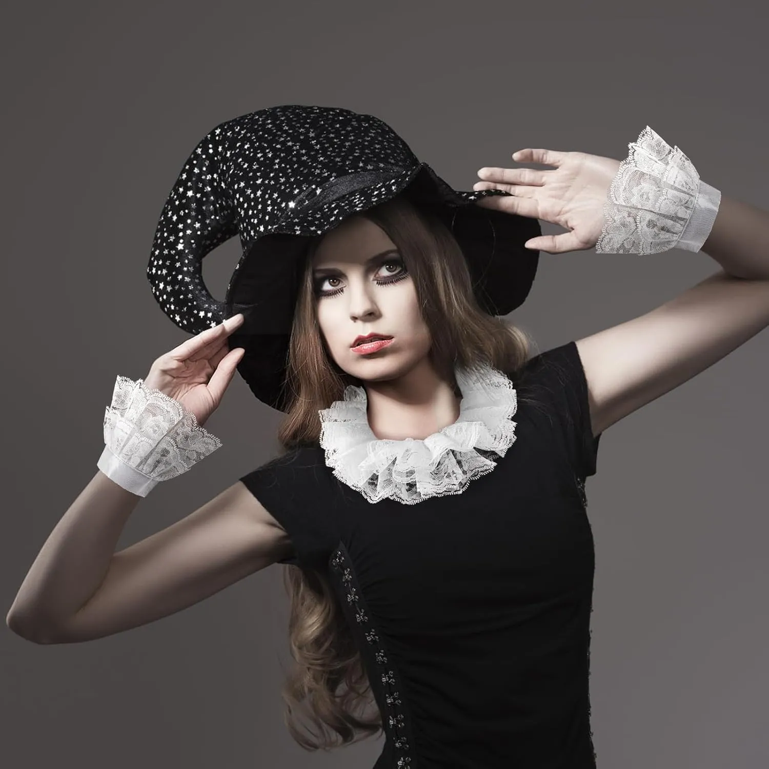 Vintage Lace Ruffled Collar Lace Gloves Clown Costume Accessories Detachable Neck Ruffle Collar Lolita Sleeve Halloween Party