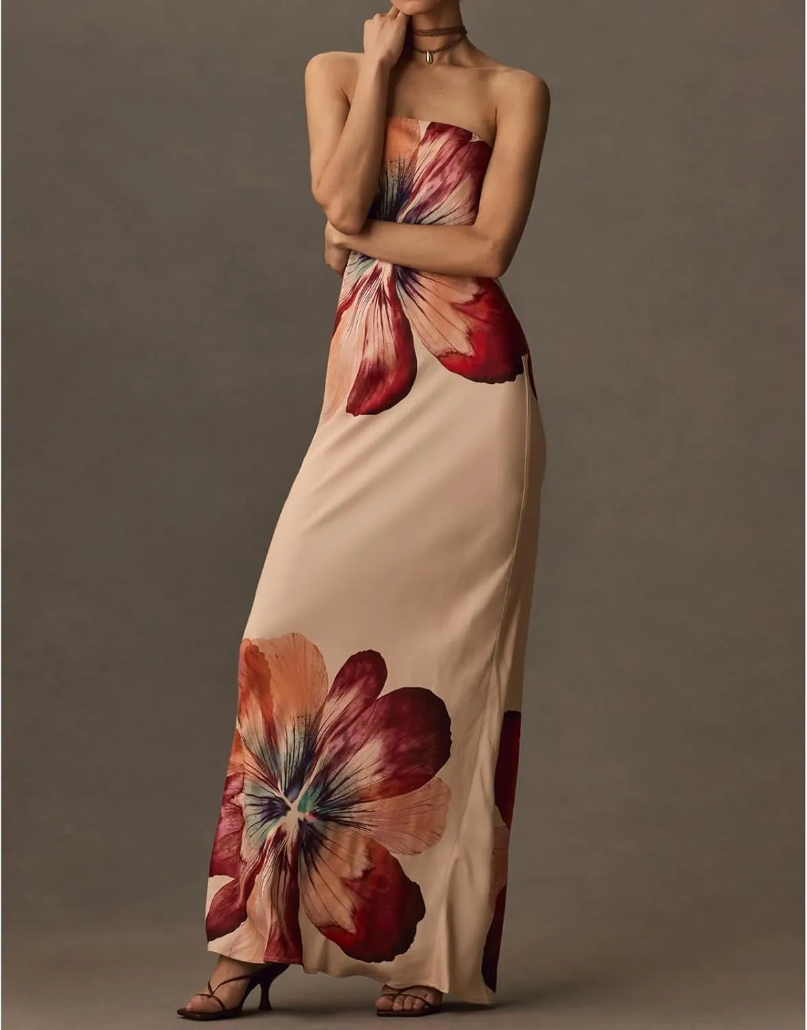 Women Floral Tube Maxi Dress with Scarf Y2k Strapless Backless Mesh Long Bodycon Dresses Formal Cocktail Sundress