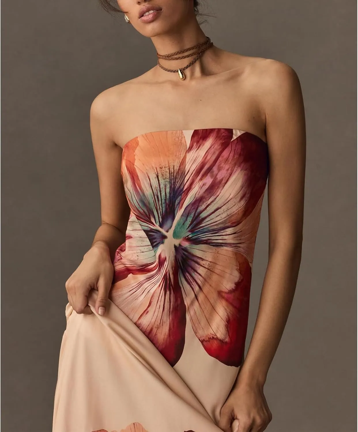 Women Floral Tube Maxi Dress with Scarf Y2k Strapless Backless Mesh Long Bodycon Dresses Formal Cocktail Sundress