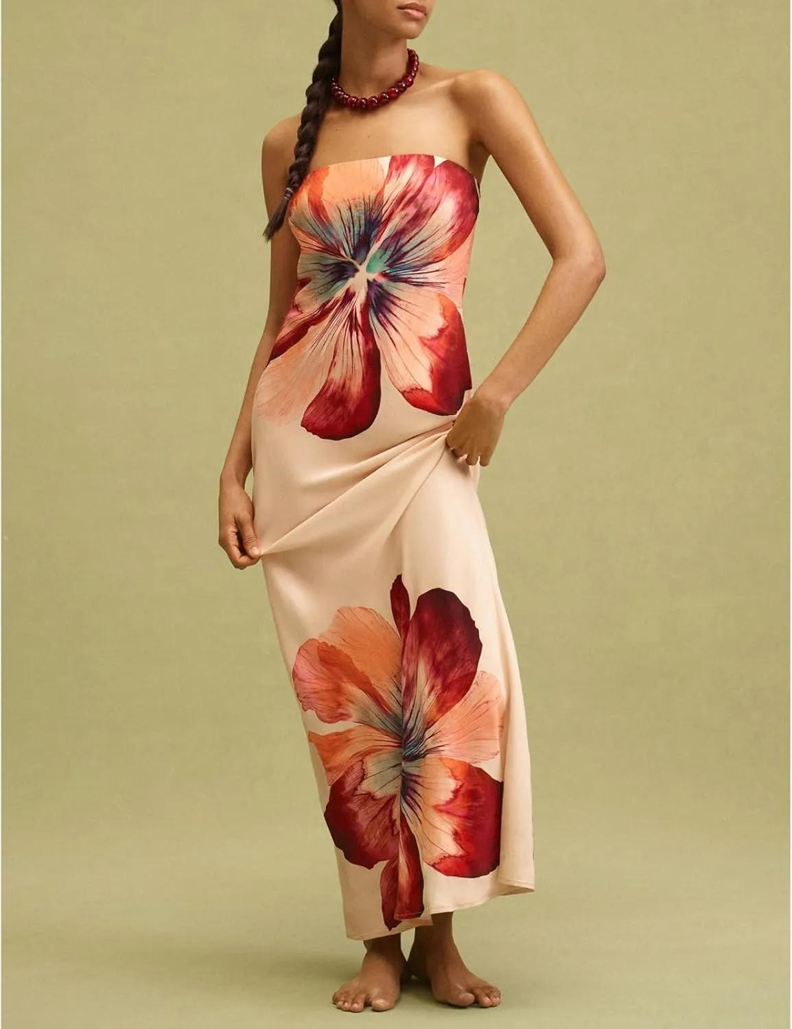 Women Floral Tube Maxi Dress with Scarf Y2k Strapless Backless Mesh Long Bodycon Dresses Formal Cocktail Sundress