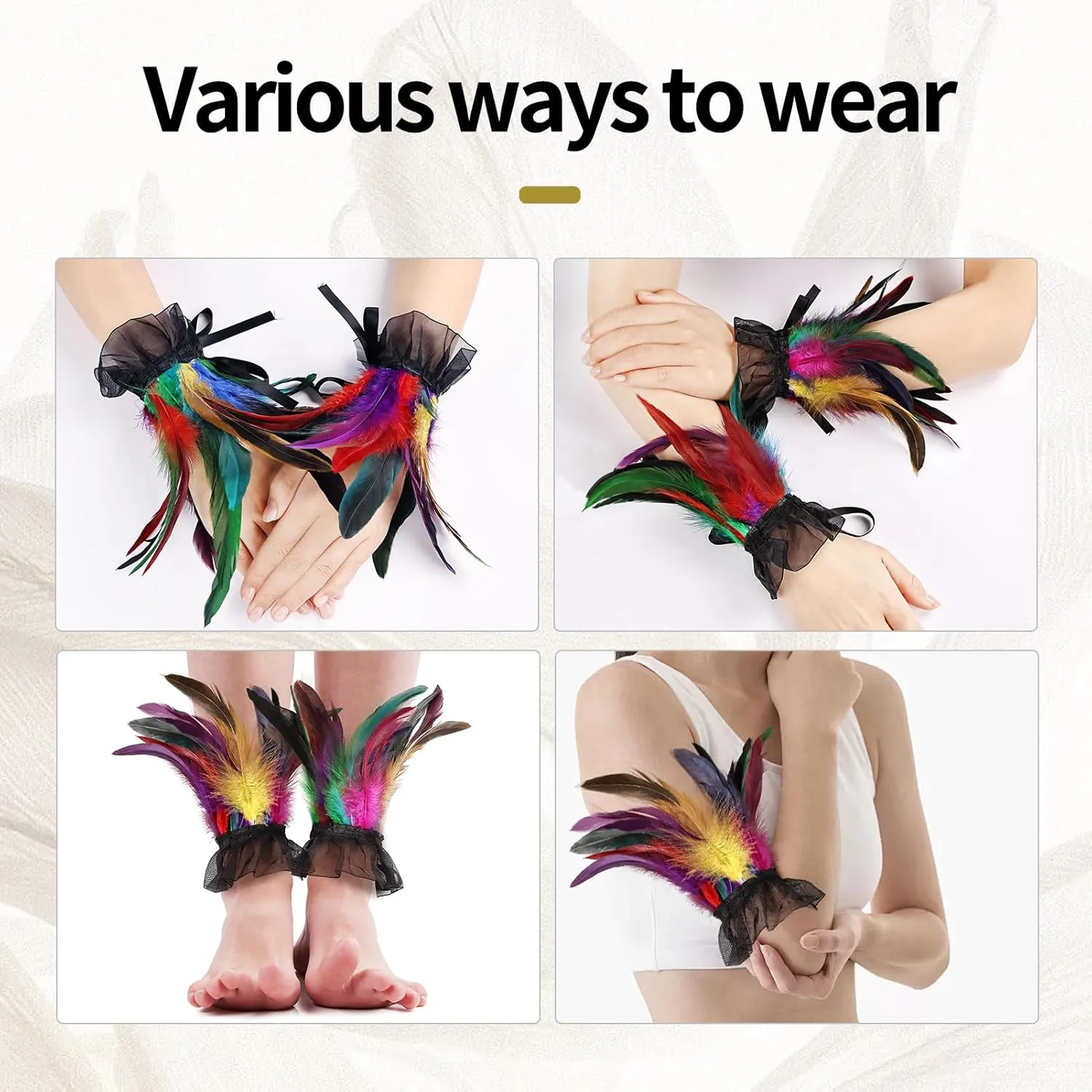 Women's Gothic Lace Feather Gloves Wristband Cuff for Halloween Cosplay
