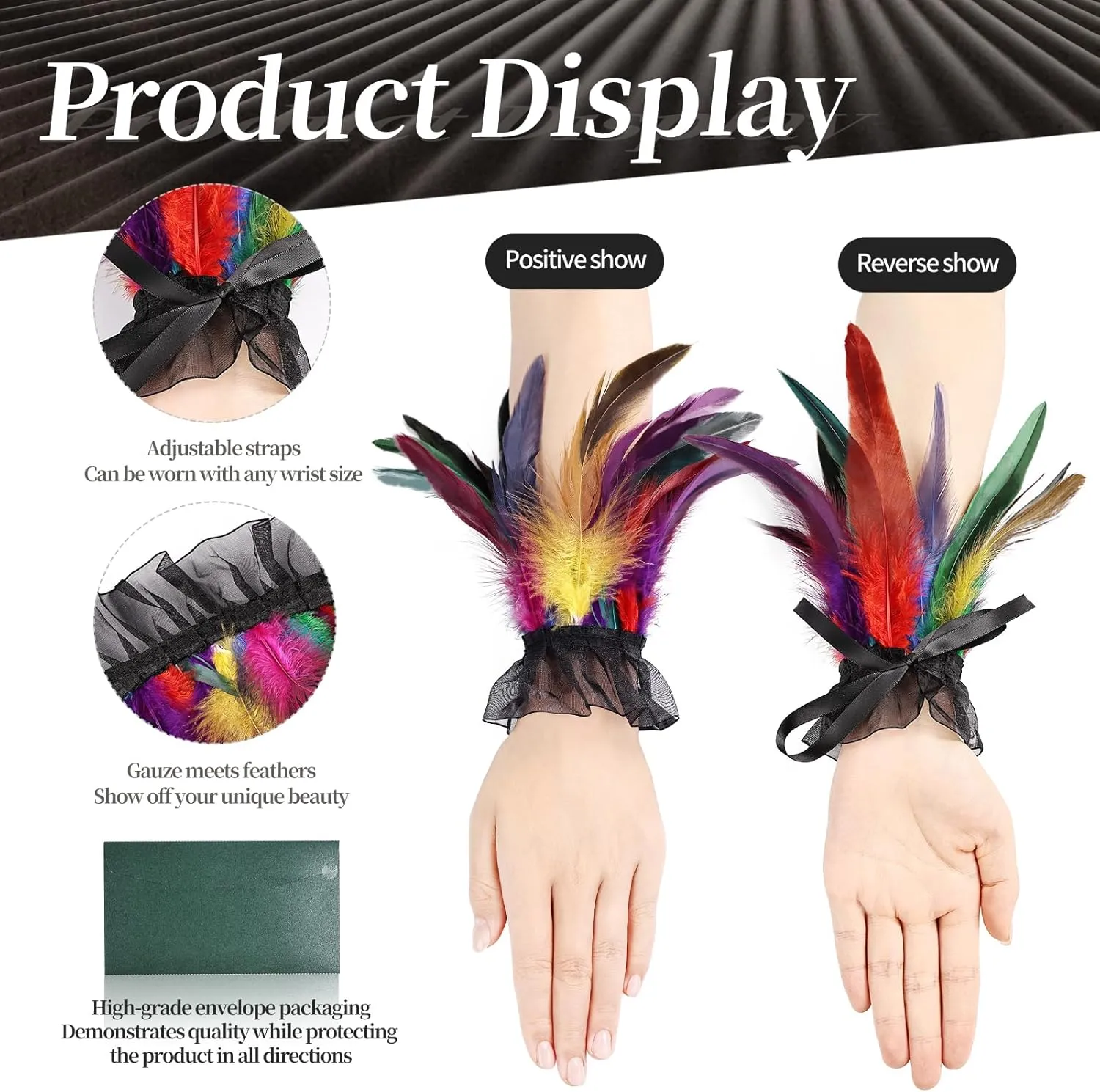 Women's Gothic Lace Feather Gloves Wristband Cuff for Halloween Cosplay