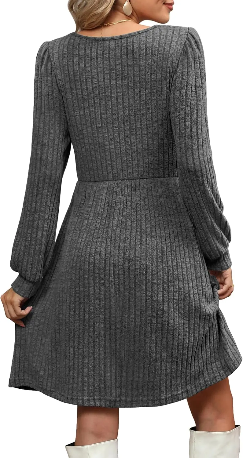 Womens Nursing Fall Dresses Square Neck Long Sleeve Winter Knit Sweater Dress 2024 with Pockets