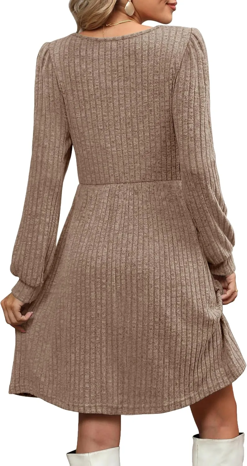 Womens Nursing Fall Dresses Square Neck Long Sleeve Winter Knit Sweater Dress 2024 with Pockets