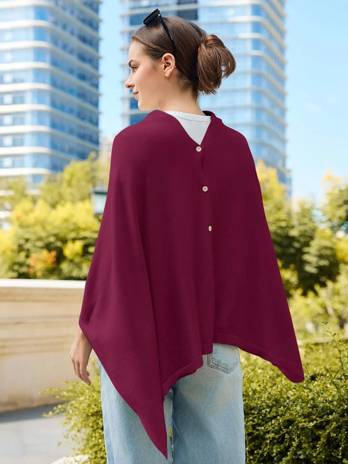 Women'S Shawl Wraps Poncho Sweater Lightweight Knit Scarf With Buttons Versatile Cape Cardigan Spring Summer Fall