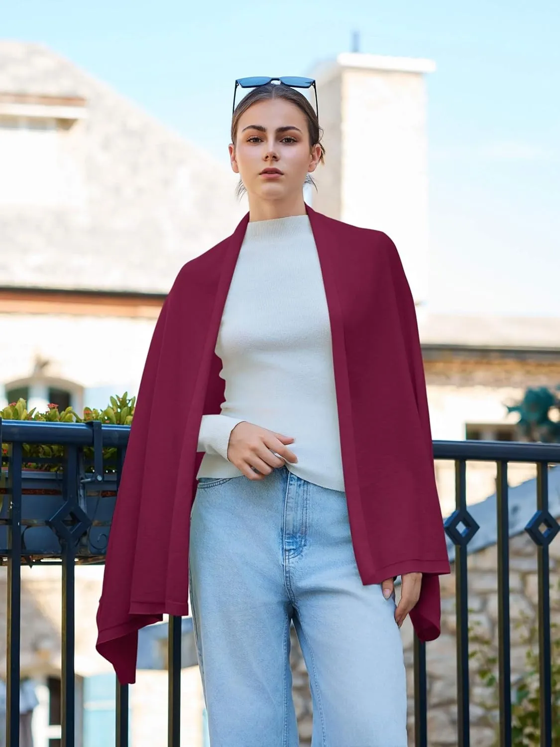 Women'S Shawl Wraps Poncho Sweater Lightweight Knit Scarf With Buttons Versatile Cape Cardigan Spring Summer Fall
