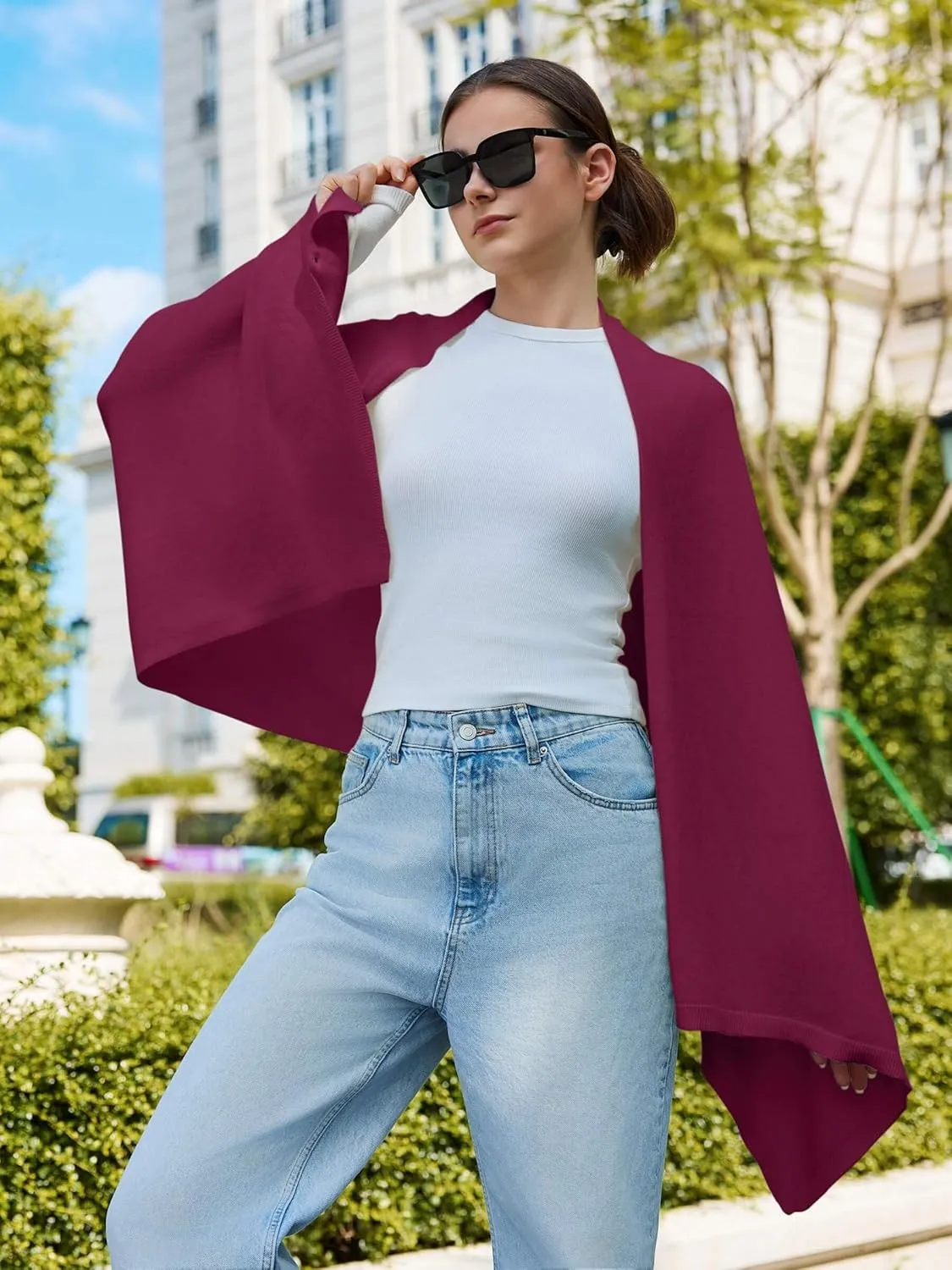 Women'S Shawl Wraps Poncho Sweater Lightweight Knit Scarf With Buttons Versatile Cape Cardigan Spring Summer Fall