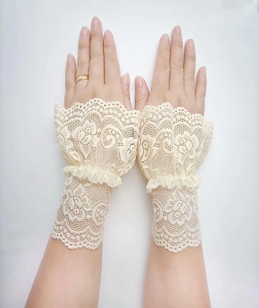 Women's Short Lace Gloves Fingerless for Driving Wedding Wrist Length Bridal Prom Gloves