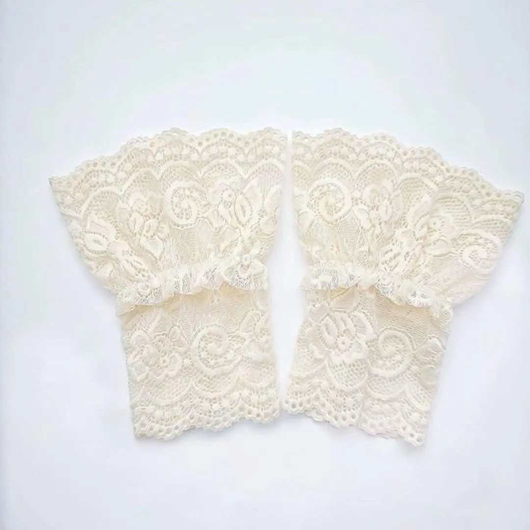 Women's Short Lace Gloves Fingerless for Driving Wedding Wrist Length Bridal Prom Gloves