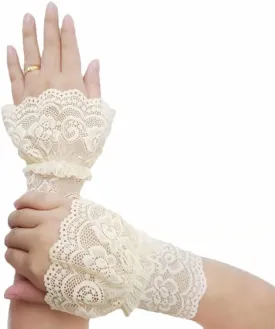 Women's Short Lace Gloves Fingerless for Driving Wedding Wrist Length Bridal Prom Gloves