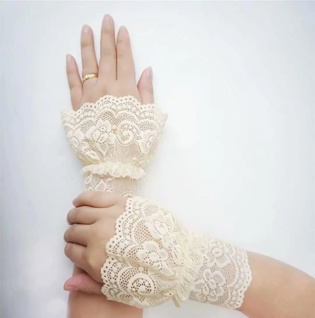 Women's Short Lace Gloves Fingerless for Driving Wedding Wrist Length Bridal Prom Gloves